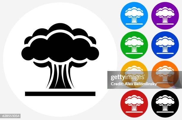atomic explosion icon on flat color circle buttons - nuclear explosion icon stock illustrations