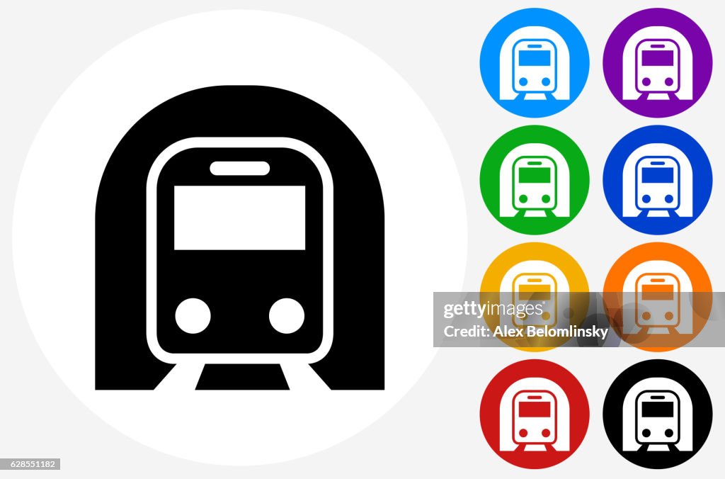Subway Tunnel Icon on Flat Color Circle Buttons