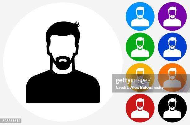 male face icon on flat color circle buttons - head profile vector stock illustrations