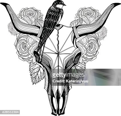 Bird On A Bull Skull Tattoo High-Res Vector Graphic - Getty Images
