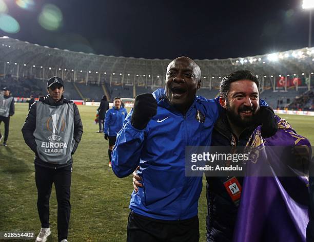Pierre Webo of Osmanlispor celebrates after the UEFA Europa League Group L football match between Osmanlispor and FC Zurich at the Osmanli Stadium in...