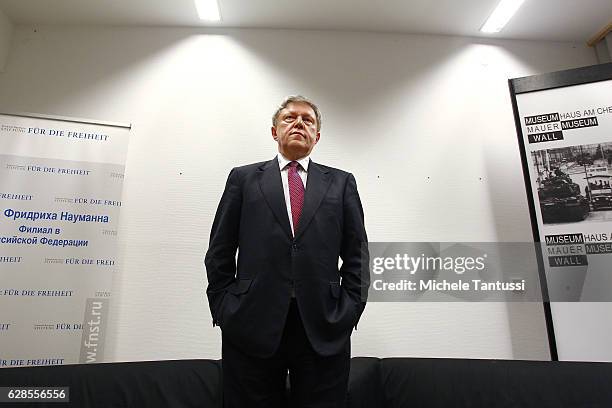 Russian politician and Economist Grigori Jawlinski arrives at the Mauermuseum am Checkpoint Charlie before his speech during the event organized by...