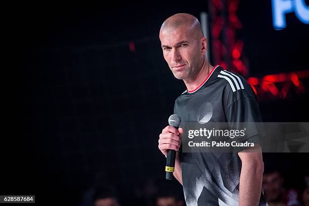 Real Madrid coach Zinedine Zidane presents the new ACE17 Red Limit Boots by Adidas on December 8, 2016 in Madrid, Spain.