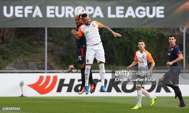 Shakhtar DonetskÕs midfielder Dentinho with Braga's defender Baiano from Brazil in action during the UEFA Europa League match between SC Braga and FC...