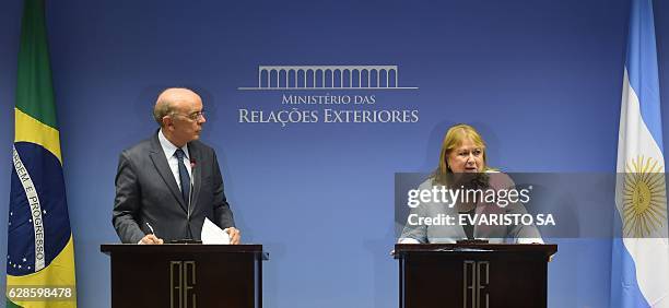 Argentina's Foreign Minister Susana Malcorra and her Brazilian counterpart Jose Serra, during a press conference at Itamaraty Palace in Brasilia on...