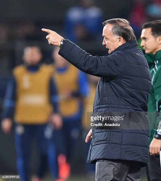 Head Coach of Fenerbahce Dick Advocaat is seen during the Europa League group A match between Feyenoord and Fenerbahce at the Kuip Stadium in...