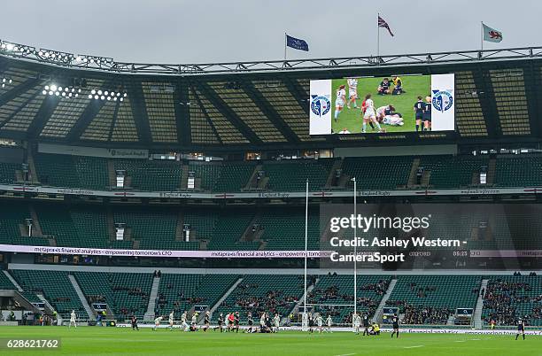 General view featuring the University flags during the Varsity Match between Oxford University Women and Cambridge University Women at Twickenham...