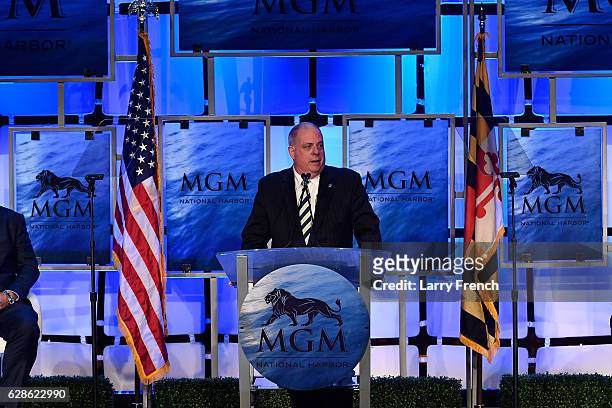 MarylandÊGovernorÊLarry Hogan speaks at the MGM National Harbor Grand Opening Celebration on December 8, 2016 in National Harbor, Maryland.