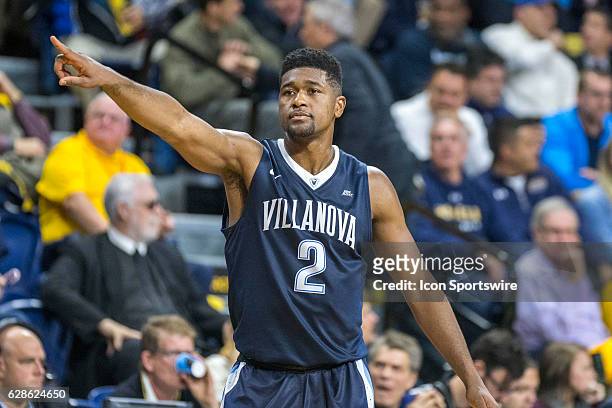 Villanova Wildcats forward Kris Jenkins signals to his team during the game between the LaSalle Explorers and the Villanova Wildcats on December 06,...