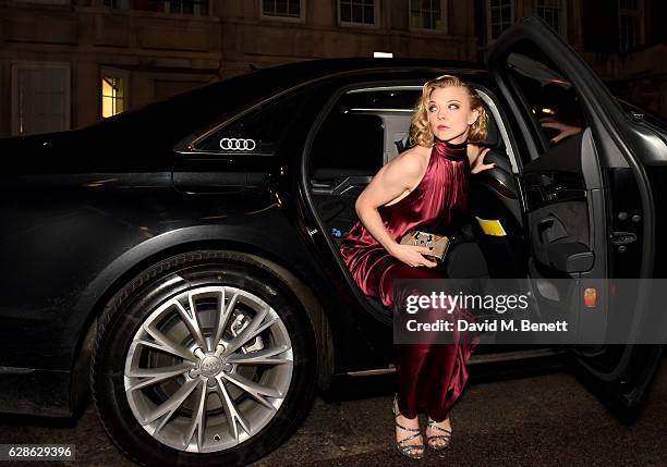 Actress Natalie Dormer arrives in an Audi at the Evening Standard Film Awards 2016 on December 8, 2016 in London, England.