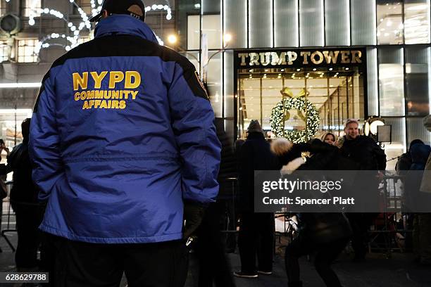 Police keep a heavy presence outside of Trump Tower on December 8, 2016 in New York City. New York City Mayor Bill de Blasio has requested $35...