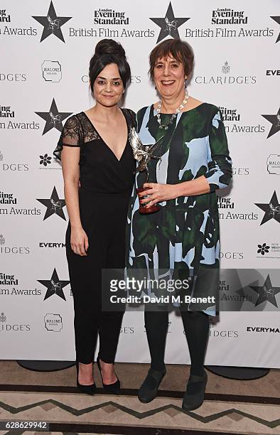 Hayley Squires and Rebecca O'Brien, accepting the Most Powerful Scene on behalf of "I, Daniel Blake", pose at The London Evening Standard British...