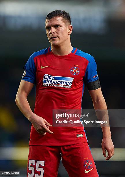 Alexandru Bourceanu of Steaua Bucuresti reacts during the UEFA Europa League match group L between Villarreal CF and FC Steaua Bucuresti at El...