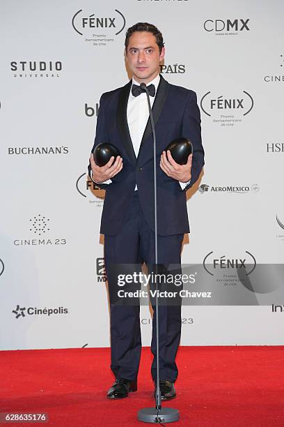 Juan de Dios Larrain receives the Fenix Award during the Premio Iberoamericano De Cine Fenix 2016 at Teatro de La Ciudad on December 7, 2016 in...
