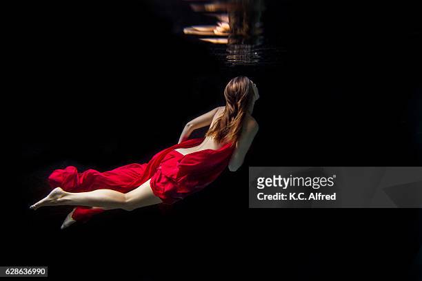 portrait of a female model underwater in a swimming pool in san diego, california. - swimsuit models girls stock-fotos und bilder