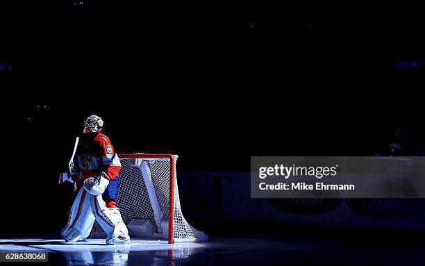 Roberto Luongo of the Florida Panthers looks on during a game against the Pittsburgh Penguins at BB&T Center on December 8, 2016 in Sunrise, Florida.