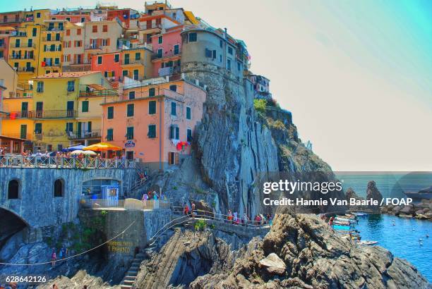 view of manarola - hannie van baarle stock pictures, royalty-free photos & images