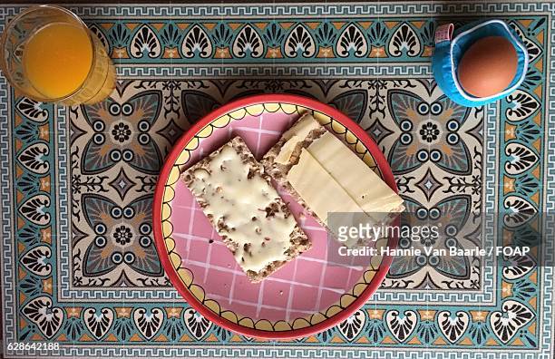high angle view breakfast - hannie van baarle stock pictures, royalty-free photos & images