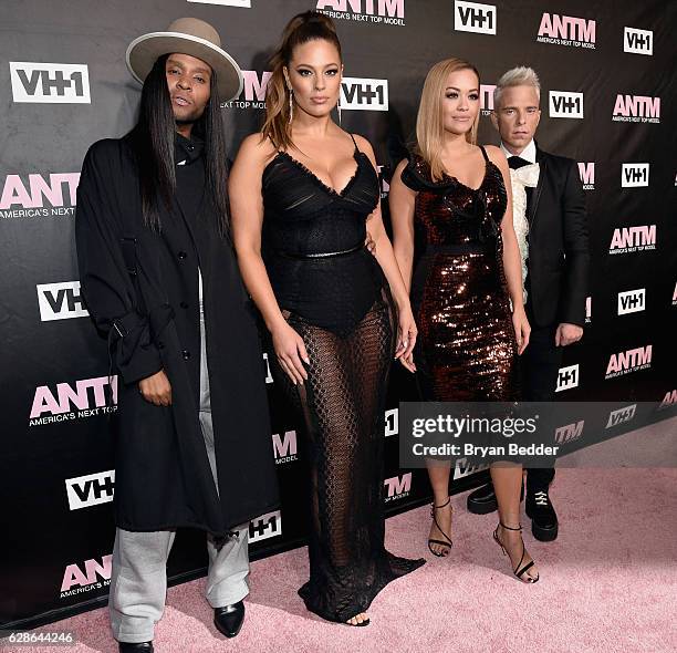 Judges Law Roach, Ashley Graham, Rita Ora and Drew Elliott attend the VH1 America's Next Top Model premiere party at Vandal on December 8, 2016 in...