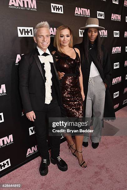 Judges Drew Elliott, Rita Ora and Law Roach attend the VH1 America's Next Top Model premiere party at Vandal on December 8, 2016 in New York City.