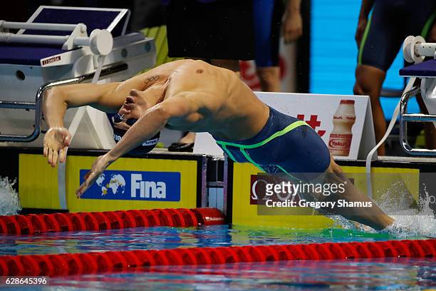 Tom Shields of the United States competes in the Mixed 4x50m Medley Relay final on day three of the 13th FINA World Swimming Championships at the...