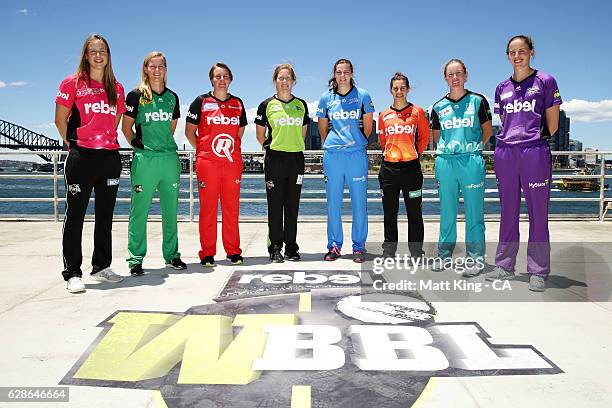 Ellyse Perry of the Sydney Sixers, Meg Lanning of the Melbourne Stars, Rachael Priest of the Melbourne Renegades, Alex Blackwell of the Sydney...