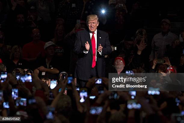 President-elect Donald Trump arrives to speak during an event in Des Moines, Iowa, U.S., on Thursday, Dec. 8, 2016. Trump said China will soon have...