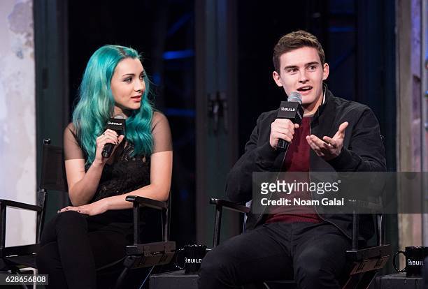 Hannah Marks and Michael Johnston visit Build Series to discuss "Slash" the movie at AOL HQ on December 8, 2016 in New York City.