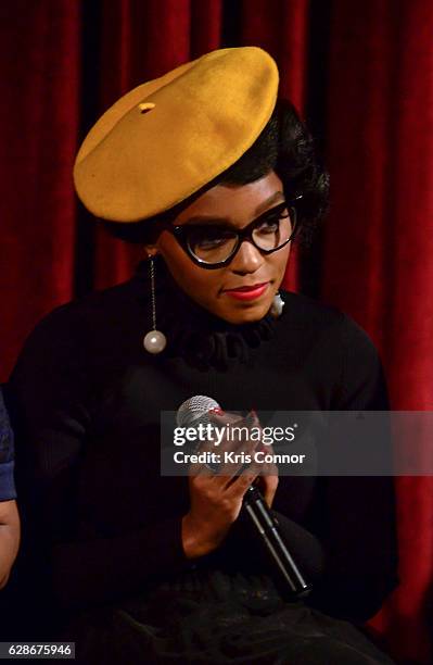 Janelle Monae speaks during an official academy screening of HIDDEN FIGURES hosted by the The Academy of Motion Picture Arts and Sciences at MOMA -...