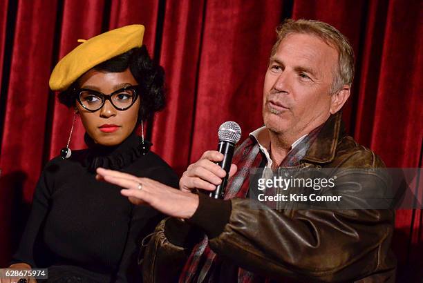 Janelle Monae and Kevin Costner speak during an official academy screening of HIDDEN FIGURES hosted by the The Academy of Motion Picture Arts and...