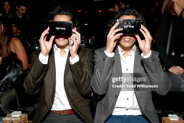 Guests enjoy the Great Performers VR experience using google cardboard during the New York Times Magazine's Great Performers 2016 at NeueHouse Los...