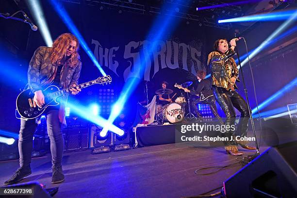 Adam Slack, Luke Spiller, and Gethin Davies of The Struts performs at Mercury Ballroom on December 8, 2016 in Louisville, Kentucky.