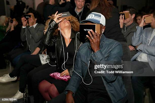 Actor Don Cheadle and guests enjoy the Great Performers VR experience using google cardboard during the New York Times Magazine's Great Performers...