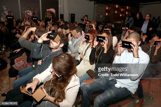 Guests enjoy the Great Performers VR experience using google cardboard during the New York Times Magazine's Great Performers 2016 at NeueHouse Los...