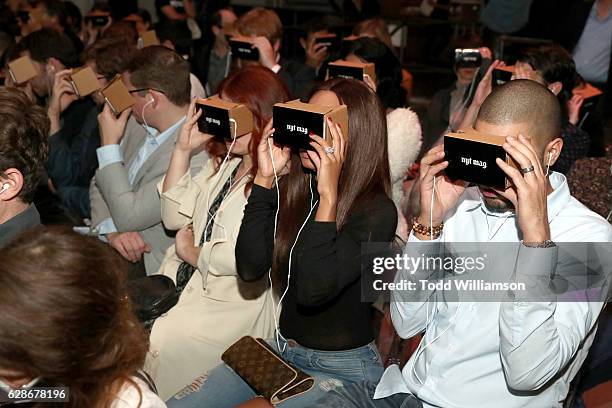 Guests enjoy the Great Performers VR experience using google cardboard during the New York Times Magazine's Great Performers 2016 at NeueHouse Los...