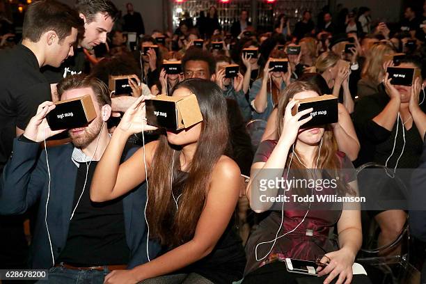 Guests enjoy the Great Performers VR experience using google cardboard during the New York Times Magazine's Great Performers 2016 at NeueHouse Los...