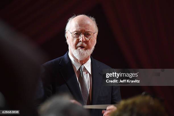 Composer John Williams speaks onstage during Ambassadors for Humanity Gala Benefiting USC Shoah Foundation at The Ray Dolby Ballroom at Hollywood &...