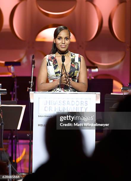 Actress Kerry Washington speaks onstage during Ambassadors for Humanity Gala Benefiting USC Shoah Foundation at The Ray Dolby Ballroom at Hollywood &...