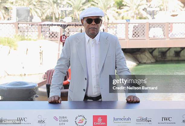 Samuel L Jackson attends a photocall during day three of the 13th annual Dubai International Film Festival held at the Madinat Jumeriah Complex on...