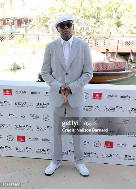 Samuel L Jackson attends a photocall during day three of the 13th annual Dubai International Film Festival held at the Madinat Jumeriah Complex on...