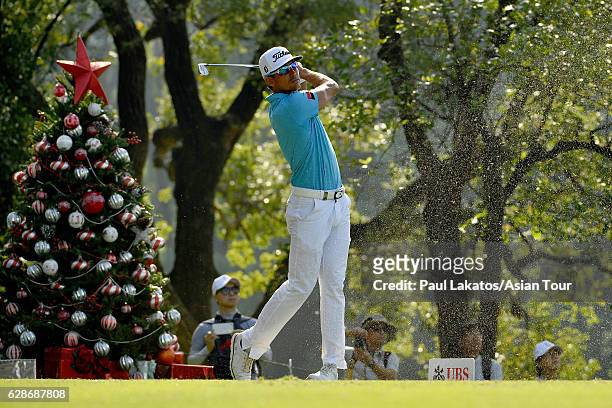 Rafa Cabrera Bello of Spain plays a shot during round three of the UBS Hong Kong Open at The Hong Kong Golf Club on December 9, 2016 in Hong Kong,...