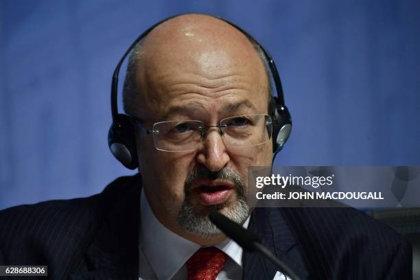 Secretary General of the OSCE Lamberto Zannier addresses a press conference during the foreign ministers' meeting of the Organisation for Security...