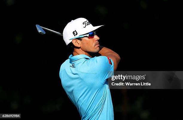 Rafa Cabrera Bello of Spain plays his second shot into the 15th green during the second round of the USB Hong Kong Open at The Hong Kong Golf Club on...