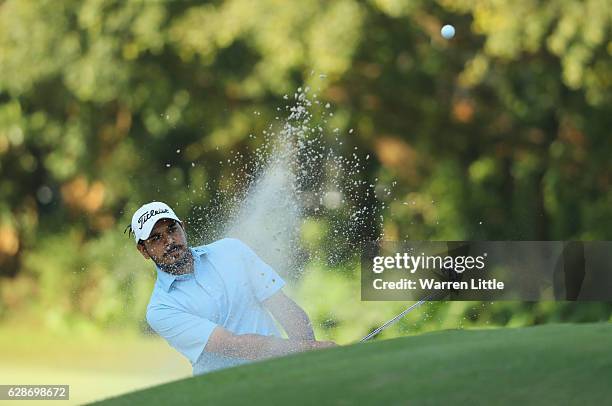 Gaganjeet Bhullar of India plays out of the 15th greenside bunker during the second round of the USB Hong Kong Open at The Hong Kong Golf Club on...