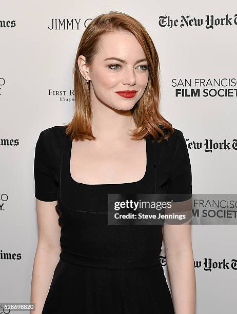 Actress Emma Stone attends the SF Film Society Presents SF Honors: 'La La Land' at Castro Theatre on December 8, 2016 in San Francisco, California.