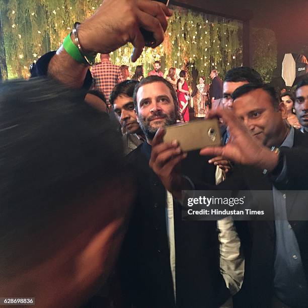Congress Vice President Rahul Gandhi during the wedding reception of Indian Cricketer Yuvraj Singh and Bollywood actor Hazel Keech, at ITC Maurya, on...