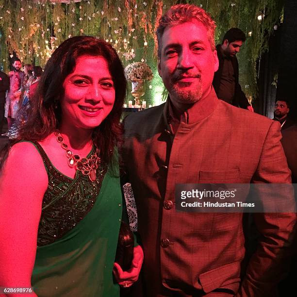 Former Indian cricketer Atul Wassan with his wife Sonu Wassan during the wedding reception of Indian Cricketer Yuvraj Singh and Bollywood actor Hazel...
