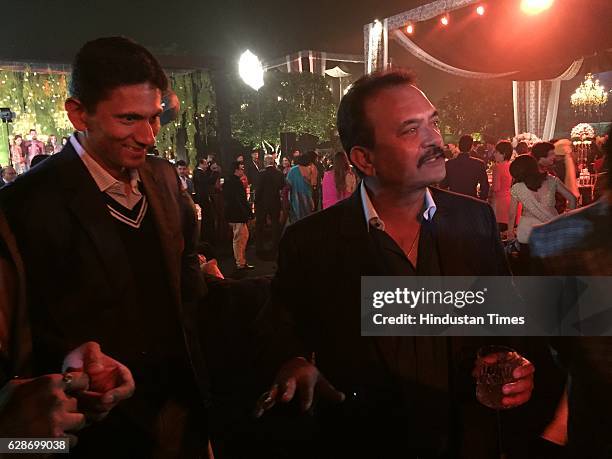 Former Indian Cricketers Madan Lal and Venkatesh Prasad during the wedding reception of Indian Cricketer Yuvraj Singh and Bollywood actor Hazel...