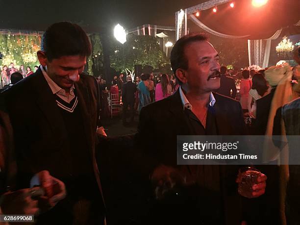Former Indian Cricketers Madan Lal and Venkatesh Prasad during the wedding reception of Indian Cricketer Yuvraj Singh and Bollywood actor Hazel...