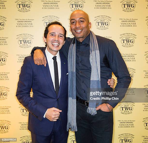 Tea co-founders Taha Bouqdib and actor James Lesure attend the grand opening of North America's first TWG Tea Salon & Boutique Grand Opening on...
